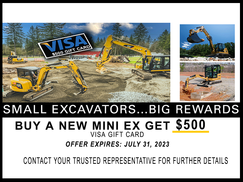 Small excavator sale receive $500 Visa gift card with new small excavator purchase